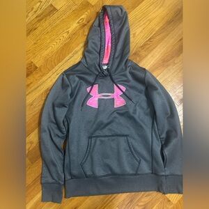 Women’s Under Armour Gray Cold Gear Hoodie Pink/Orange Logo & Hood - S